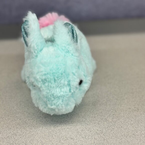 FAO Schwarz Bunny Rabbit Plush Stuffed Animal Light Blue Pink Tail Glitter Ears - Picture 2 of 8
